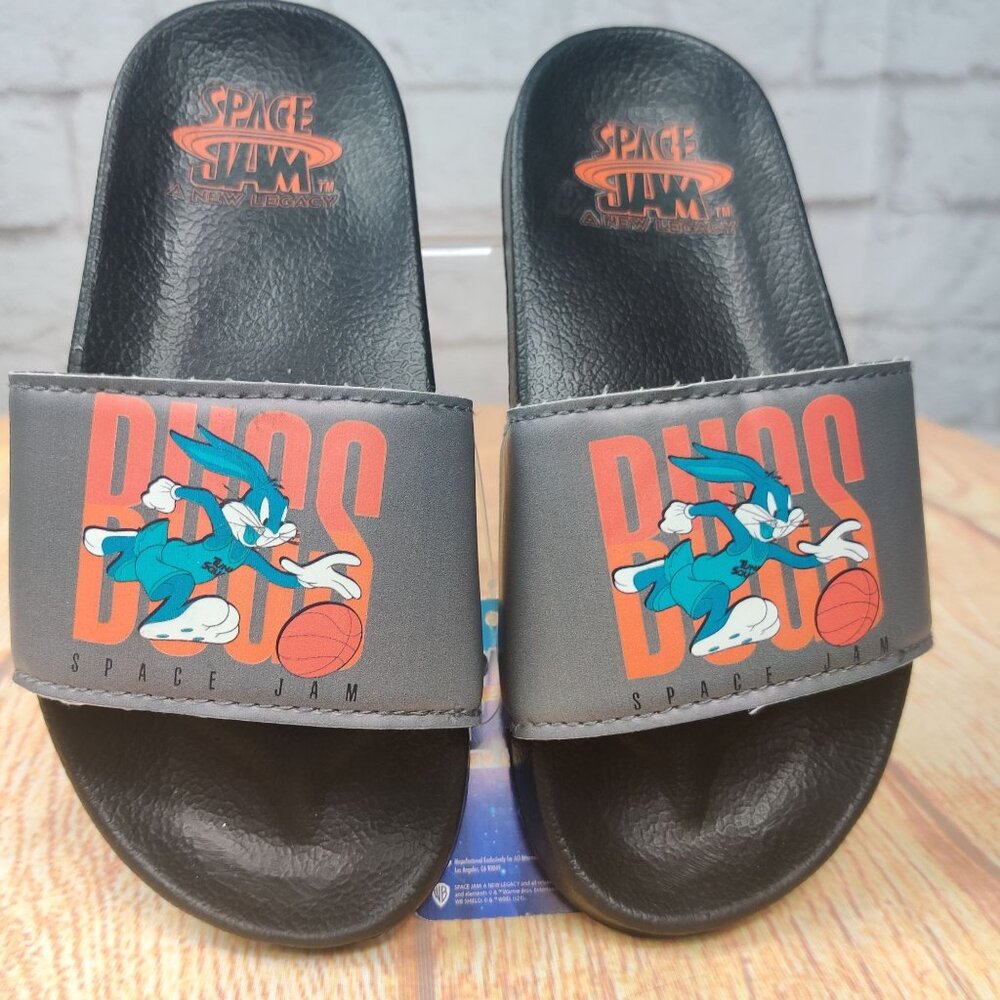Space Jam Kids 11 Bugs Bunny Slides Black Gray A New Legacy Cartoon Pool Sandals